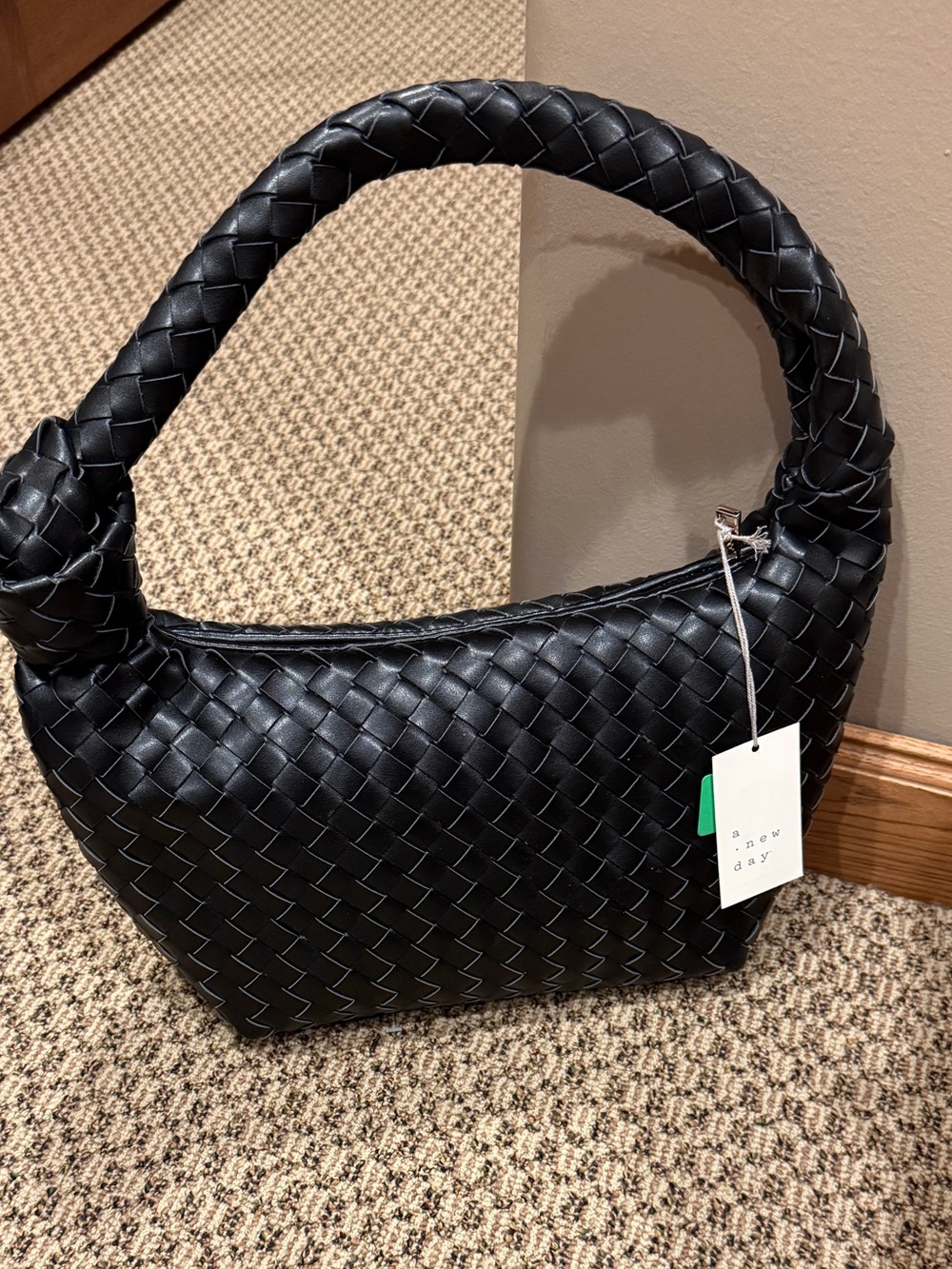 a new day Black Woven Shoulder Hobo Bag